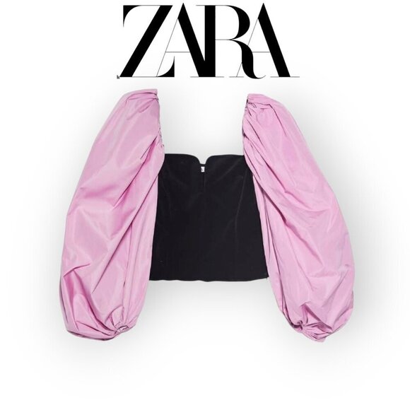 ZARA XL Pink Velvet Puff Sleeve Top - Picture 1 of 5